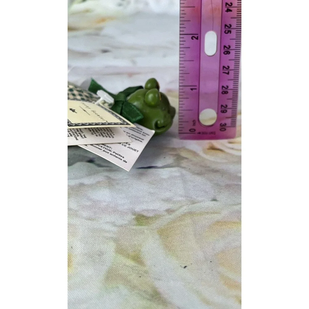 Teeny Beenies Green Gingham Frog Russ Berrie Cloth Body Ceramic Head #7075 Tags